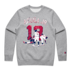 Unisex Grey Crew Neck Fleece featuring "Acuña Jr. 13" and three baseball players printed in the front in red black and white