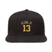 Front image of the Black Acuña Logo Hat with "Acuña Jr. 13" metallic gold logo.