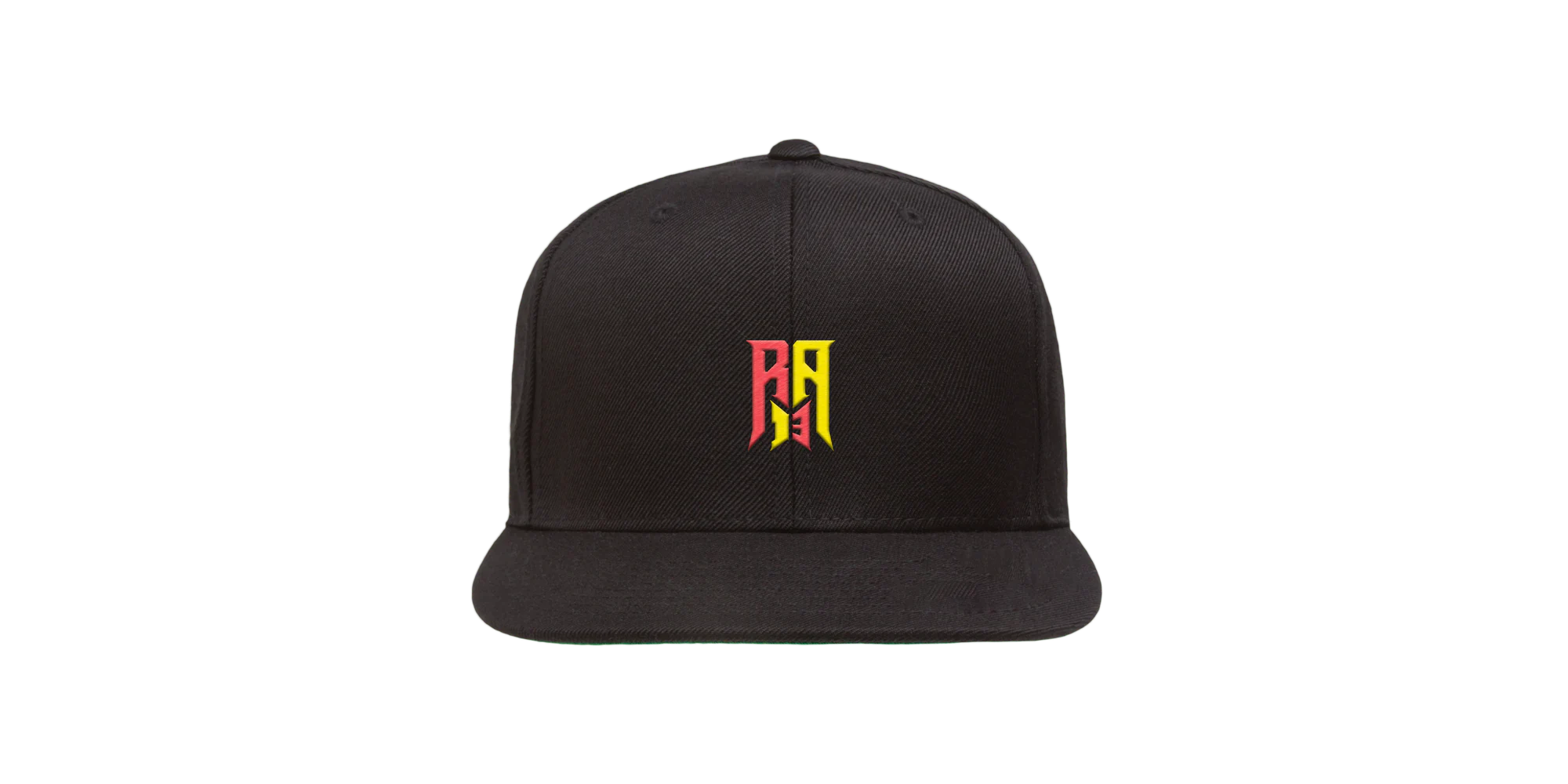 Front image of the RA13 Black Hat with Red and Yellow embroidered logo